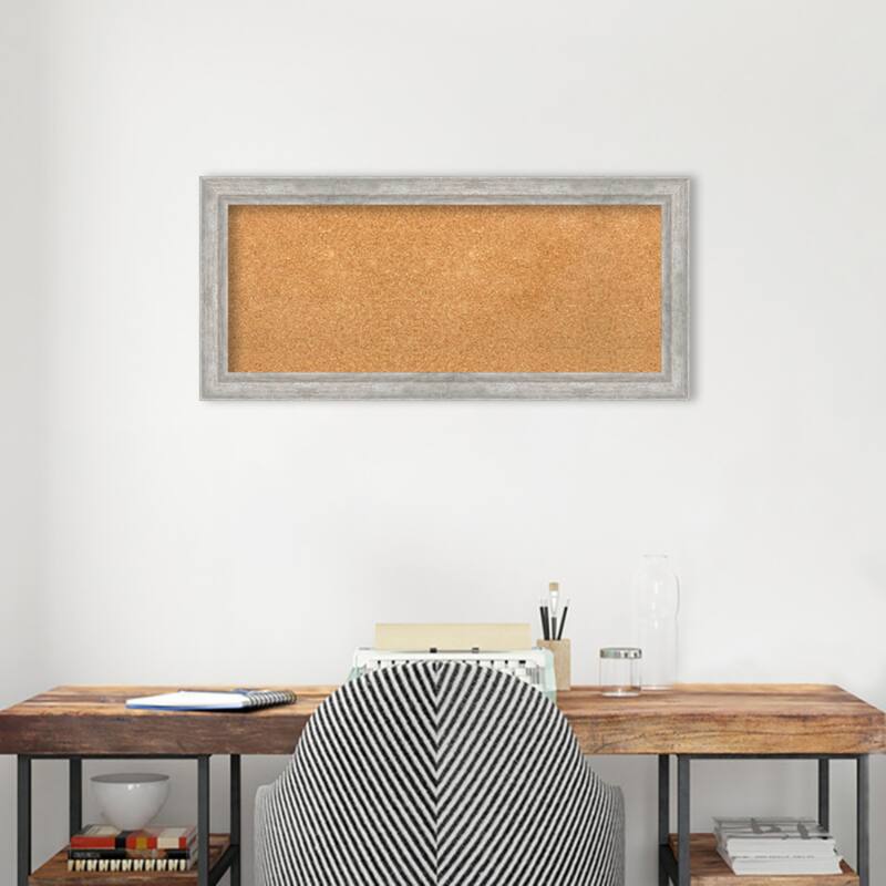 Angled Silver Wood Framed Natural Corkboard Bulletin Board, Organization Board, Pin Board