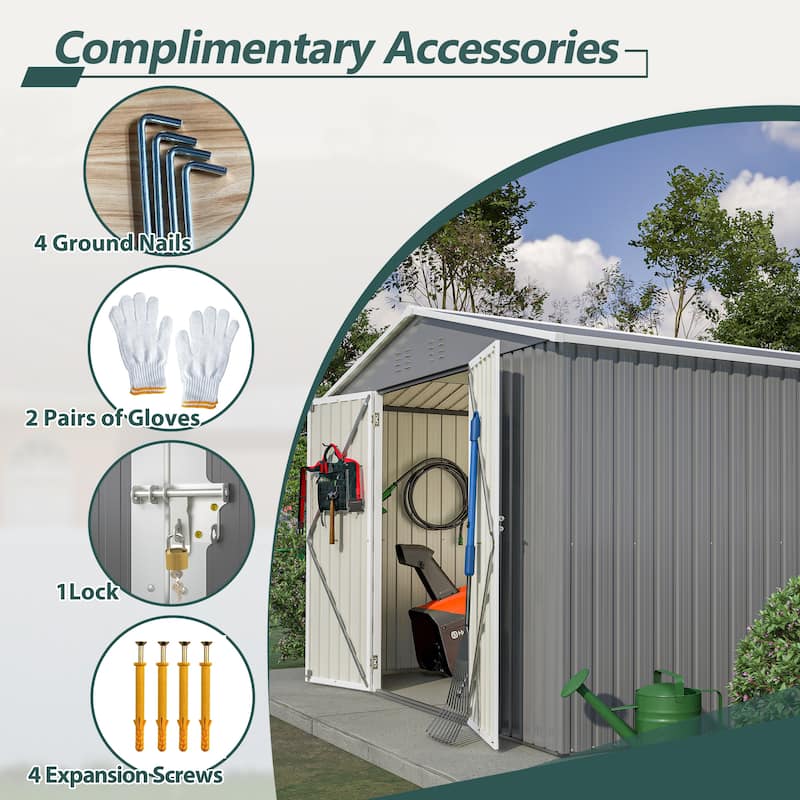 10 x 10 FT Outdoor Storage Shed, Large Metal Tool Shed
