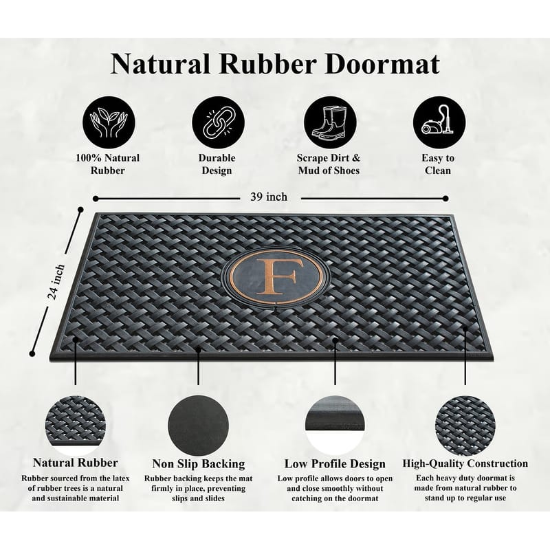 A1HC 100% Pure Rubber Monogrammed Front Door Mat 24" x39" Indoor Outdoor Doormat