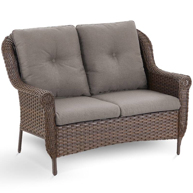 2-Seat Patio Sofa PE Wicker Couch Sofa