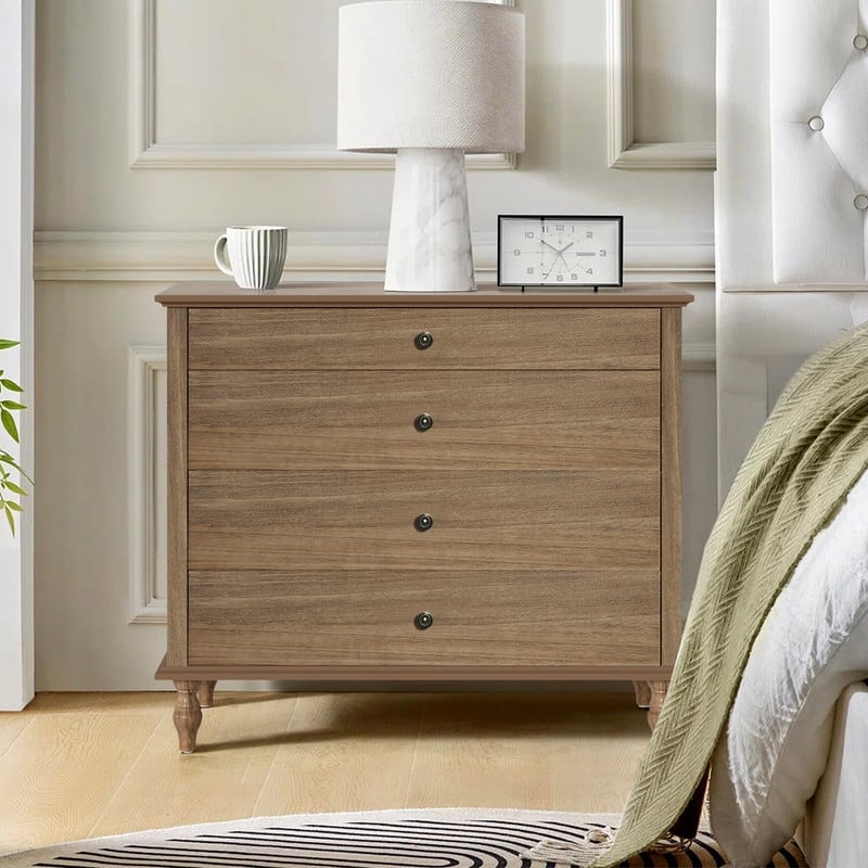 Antique Style 4-Drawer Wood Dresser - Light Brown