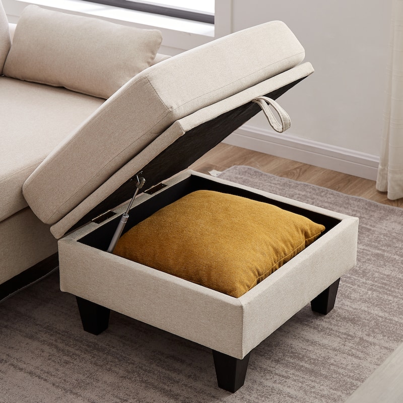 Modern Sectional Sofa Couch L Shaped With Chaise Storage Ottoman and Side Bags For Living Room