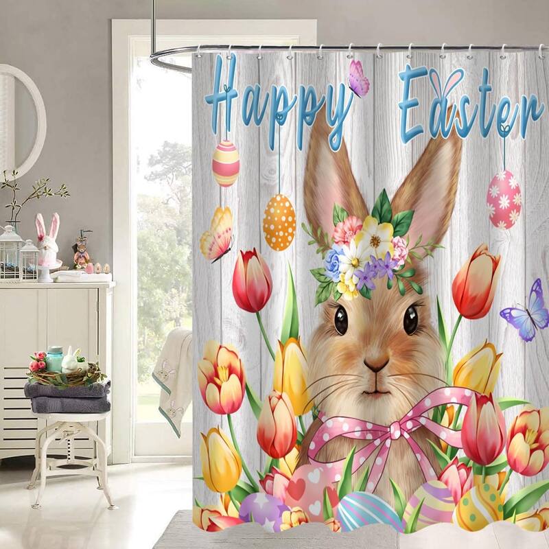 Happy Easter Funny Rabbit Bunny Bathroom Curtains Set, 72" x 72"