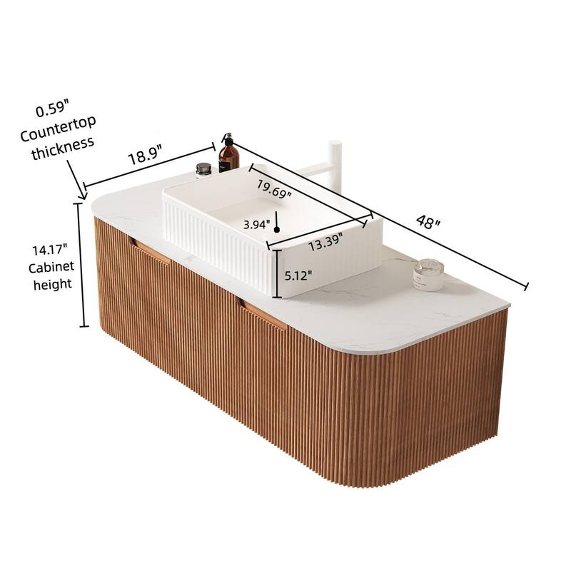 Wall Mounted Bathroom Vanity with White Rectangular Ceramic Basin