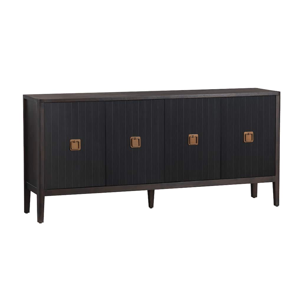 74 in. Brown Solid Wood 4 Door Media Credenza_Sideboard