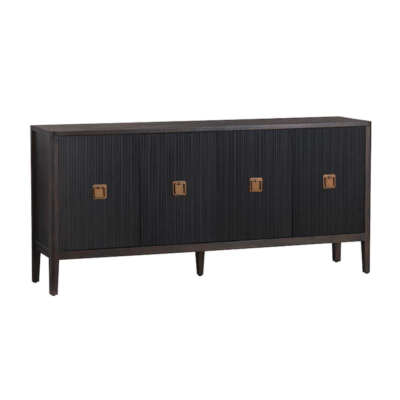 74 in. Brown Solid Wood 4 Door Media Credenza_Sideboard