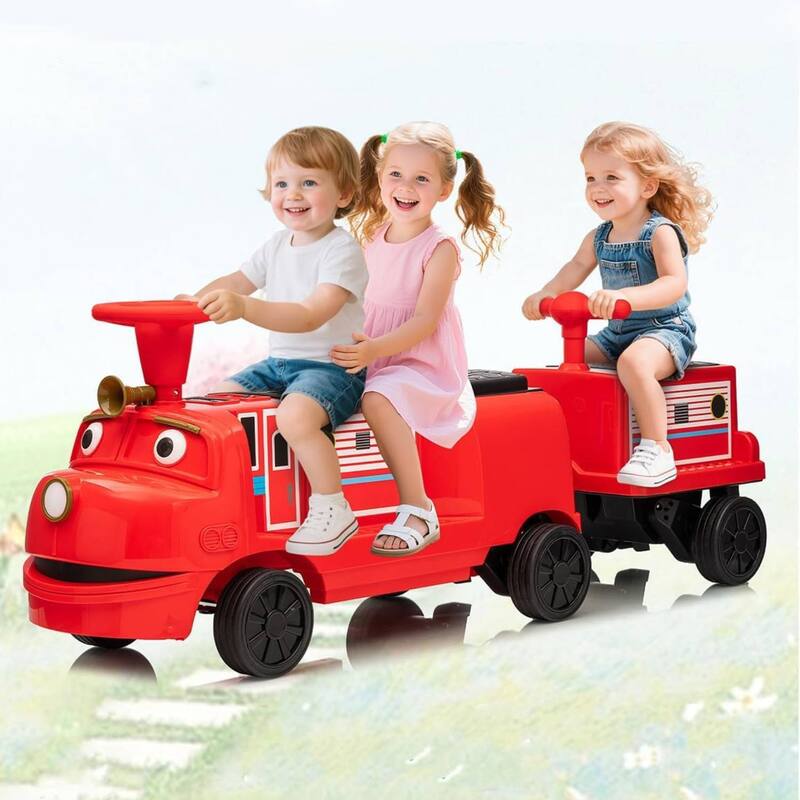 12V Kids Ride On Toy Car, 3-Seater Ride On Train Trackless - Red