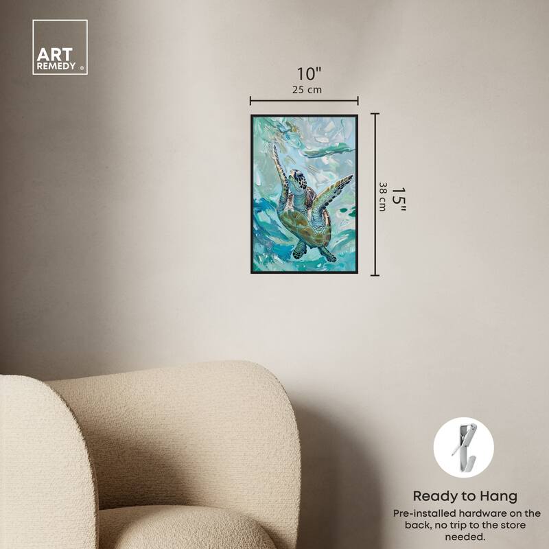 Art Remedy Serene Turtle Framed Colorful Coastal 1 Piece Canvas Wall Art