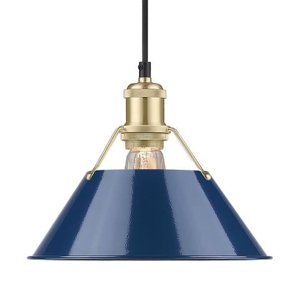 slide 2 of 2, Yep by Golden Lighting Orwell 1-light 10in Pendant in Brushed Champagne Brass and Navy Blue shade - Gold
