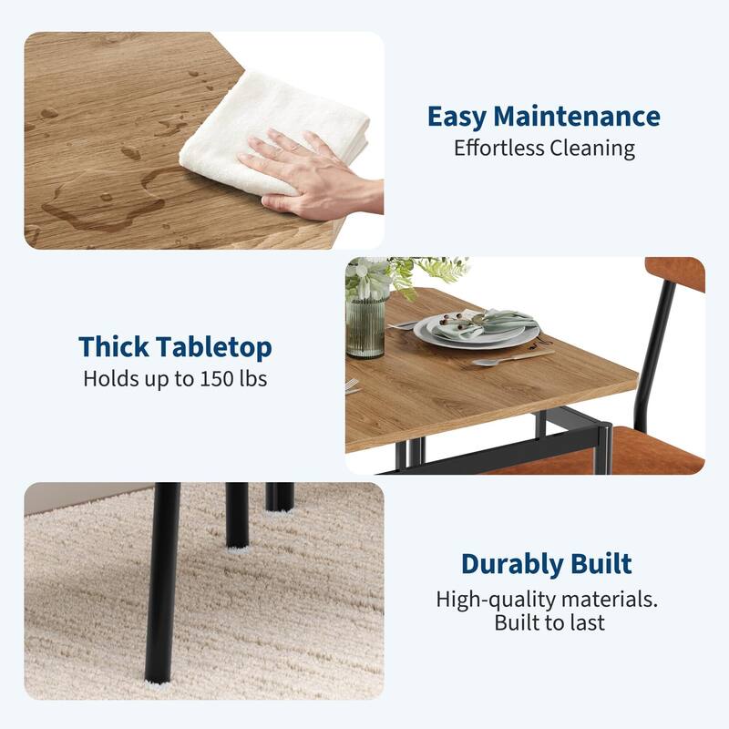 3 Piece Dining Table Set, with 2 PU Upholstered Chair