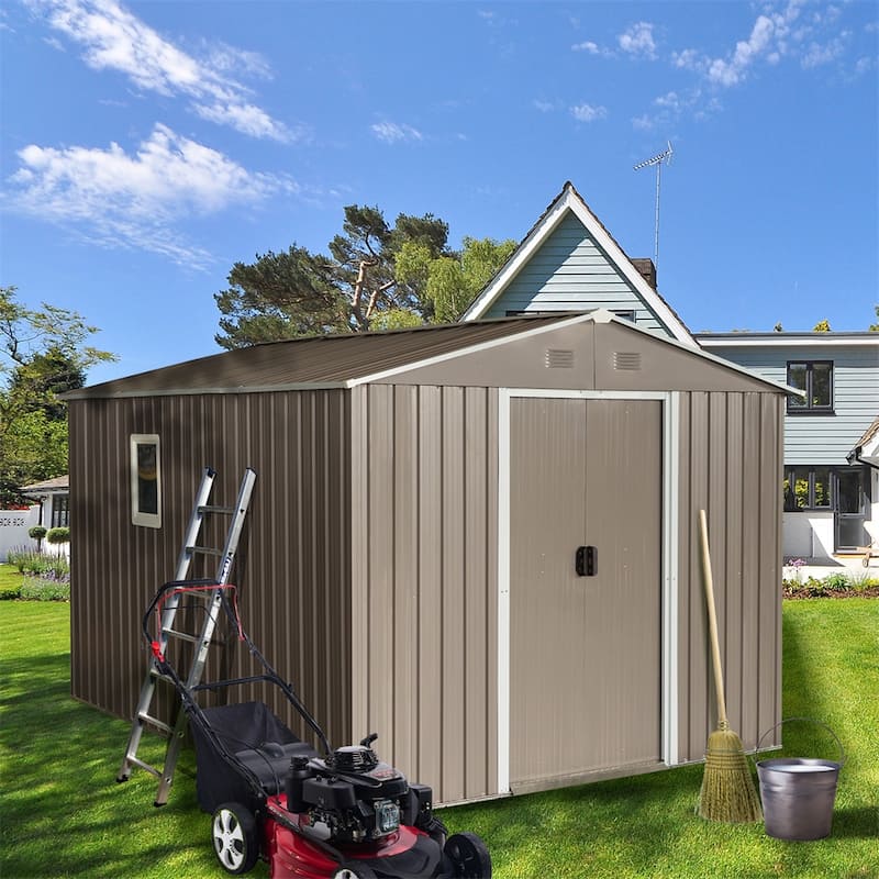Outdoor UV Resistant Metal Storage Shed with Doors and Window