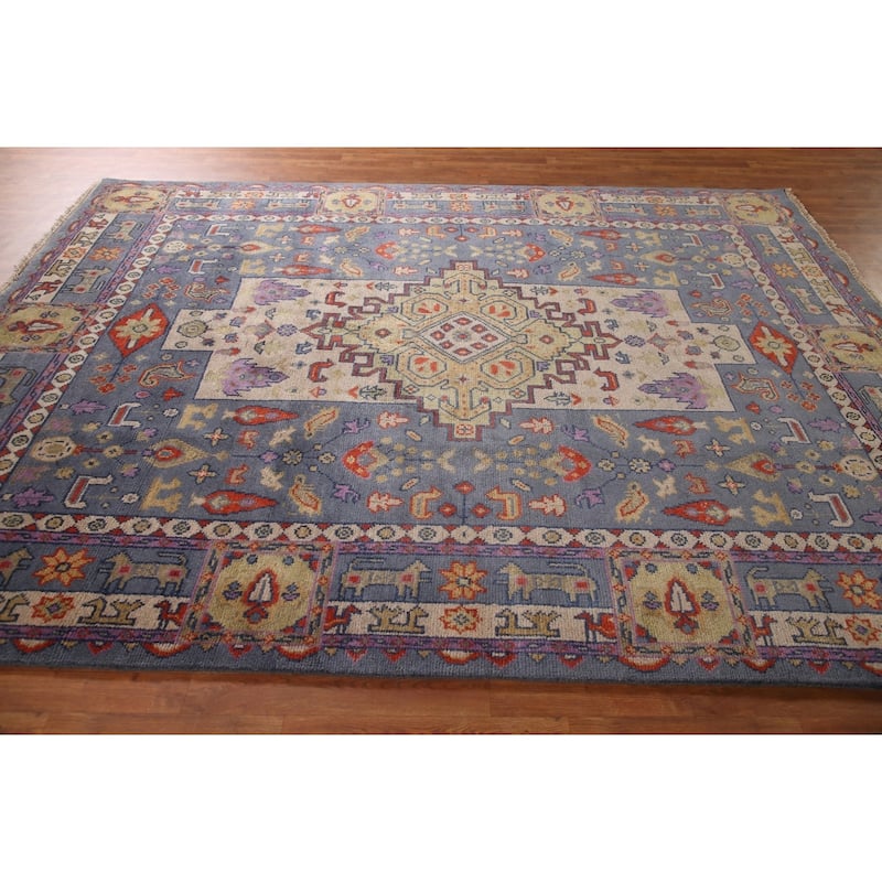 Geometric Heriz Serapi Area Rug Hand-Knotted Wool Carpet - 7'8" x 10'1"