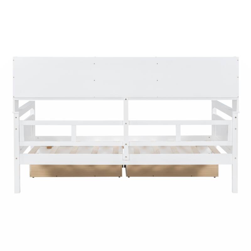Twin size Daybed, Wood Slat Support, with Bedside Shelves and Two Drawers