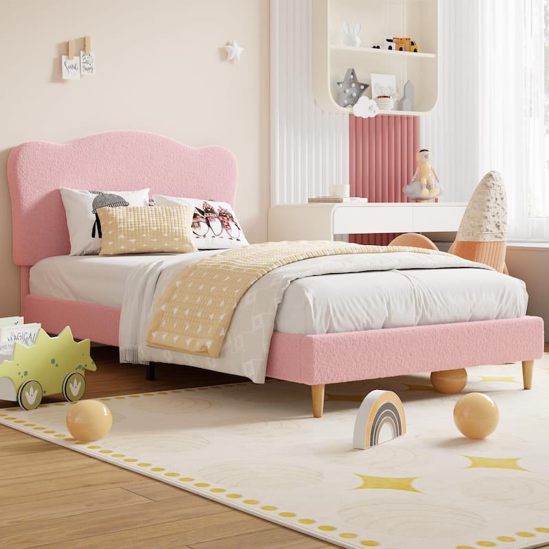 Upholstered Platform with Headboard - Pink_Twin - Twin