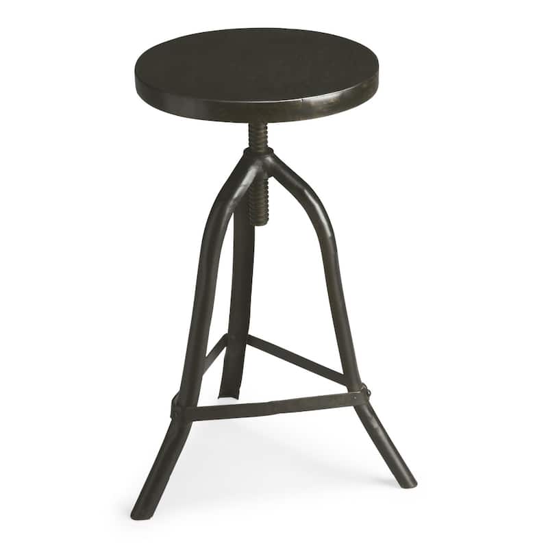 Black Iron Adjustable Height Bar Stool with Round Solid Wood Seat Tripod Legs - 14.5” x 15” x 26” (D x W x H)
