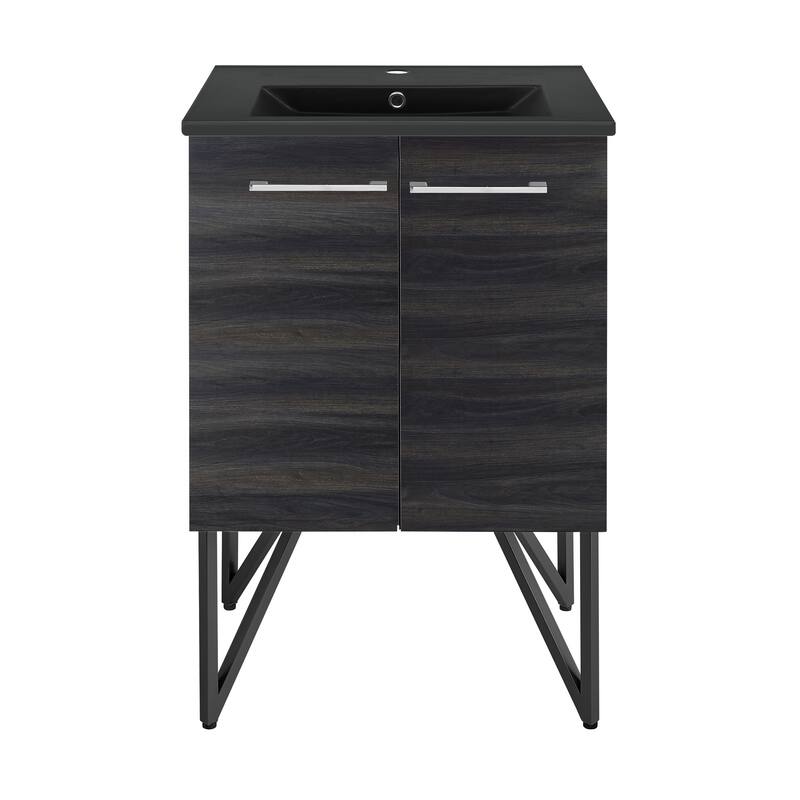 Annecy 24 In. Black Walnut Bathroom Vanity With Black Ceramic Sink Top