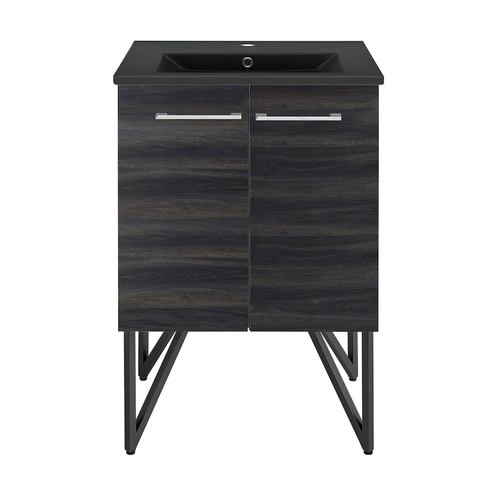 Annecy 24 In. Black Walnut Bathroom Vanity With Black Ceramic Sink Top