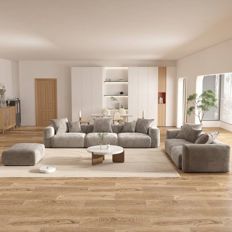 Large Corduroy Fabrics Upholstery Modular Sectional Sofa Set for Living Room