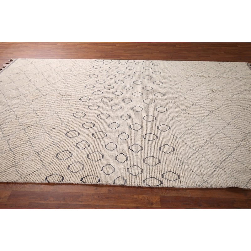 All-Over Trellis Moroccan Modern Area Rug Handmade Wool Carpet - 7'0"x 10'10"
