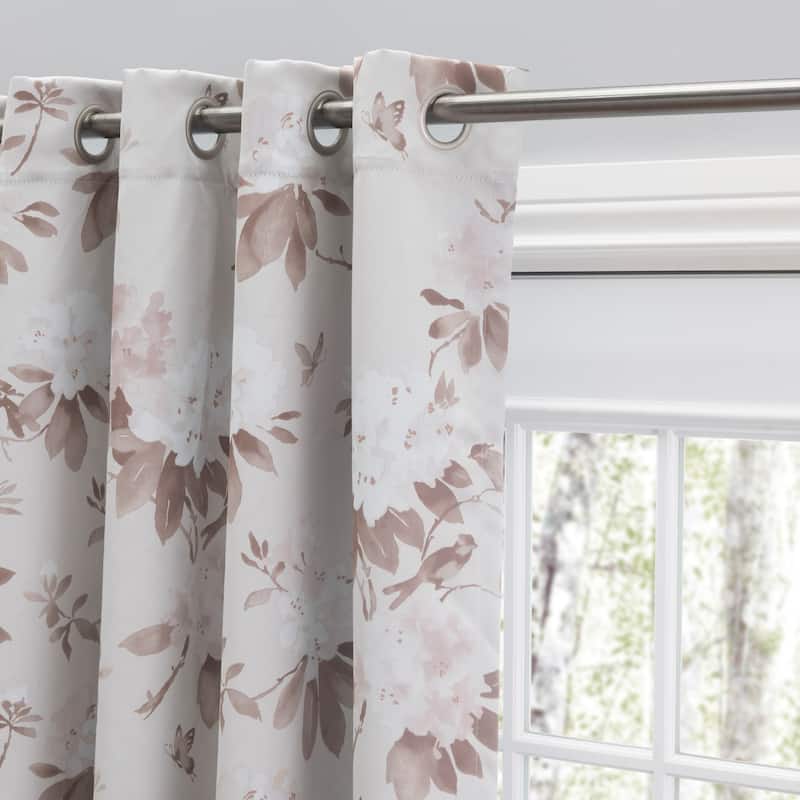 Mystic Garden Premium Floral Blackout Grommet Patio Curtain Panel W Wand - 104"W x 84"L