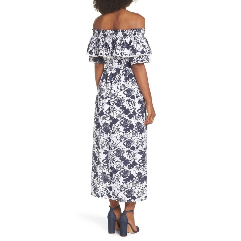 Shop Chelsea28 White Navy Womens Size 18 Off Shoulder Ruffle Maxi