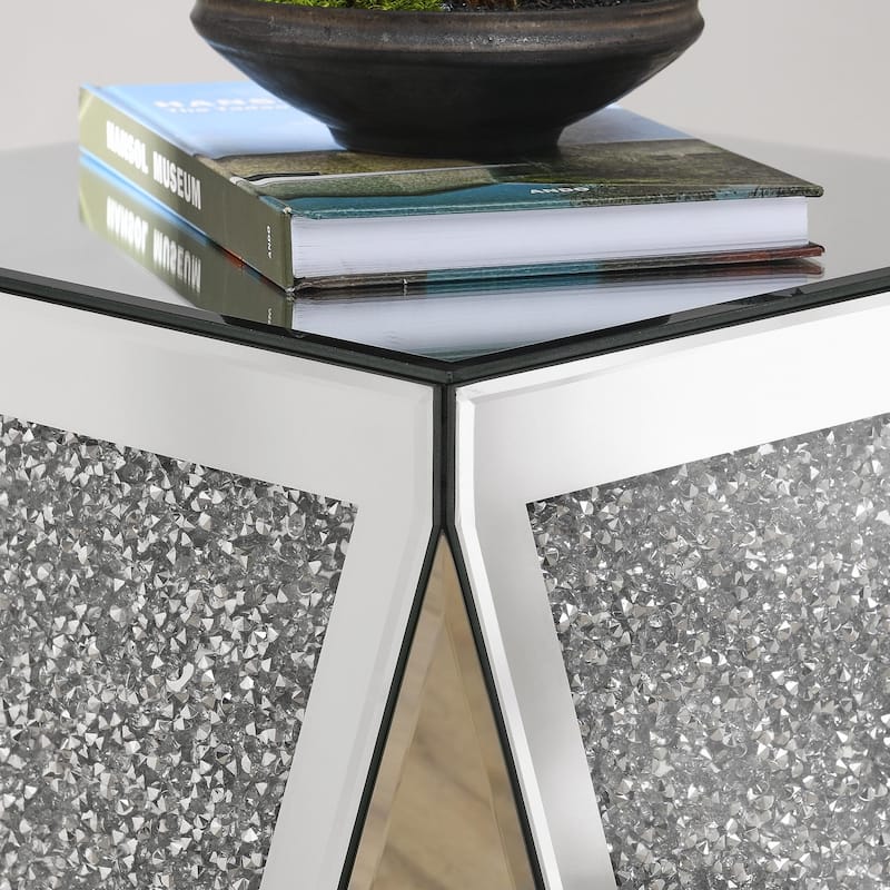 Crystal Diamond Inlaid Silver Glass Side Table