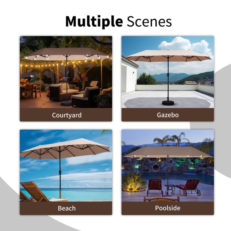 Autlaycil 13 ft Patio Umbrella with 36 Solar Lights & Crank System for Outdoor