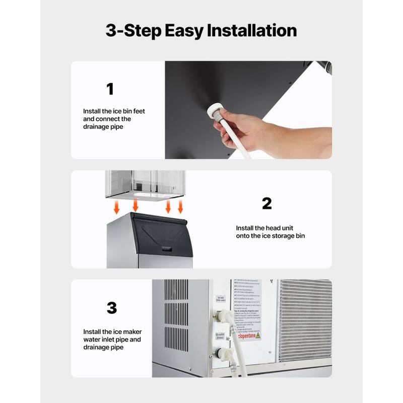 Silver-Black Stainless Steel 430 Commercial Ice Maker Storage Bin 300lbs with Insulated Casing and Adjustable Feet