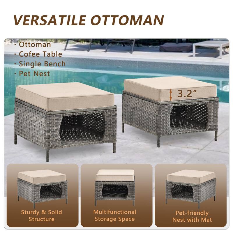 8 Pieces Patio Furniture Sets with Swivel Chairs and Storage Ottoman