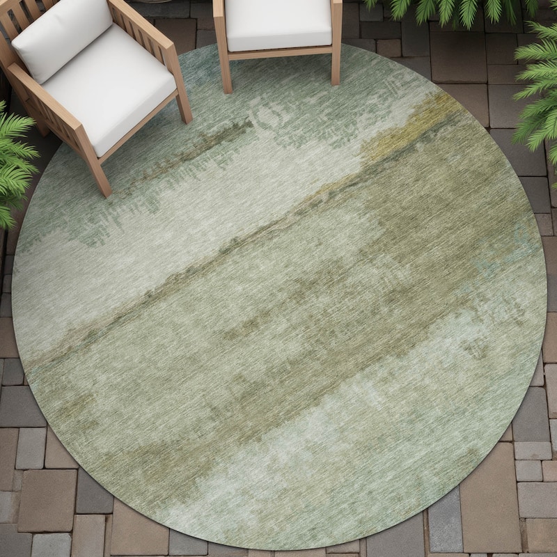 Machine Washable Indoor/Outdoor Watercolor Ombre Chantille Rug - Green - 8' x 8'