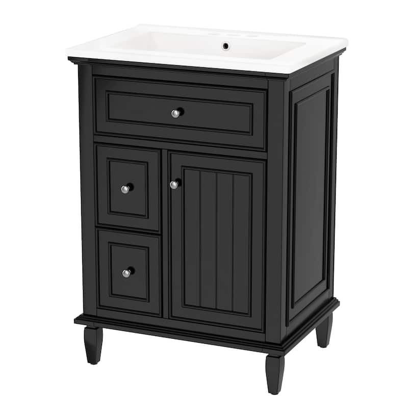 GDFStudio - Sophia 24-Inch Bathroom Vanity with Ceramic Sink, Flip Drawer and Adjustable Storage