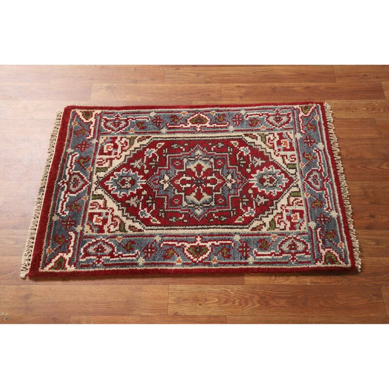 Red Geometric Heriz Serapi Oriental Rug Handmade Wool Carpet - 2'0" x 3'0"