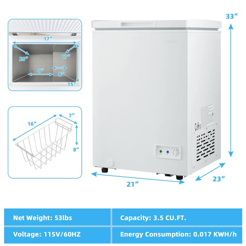 Costway 3.5 Cubic Feet Chest Freezer w/Removable Storage Basket Deep - See Details