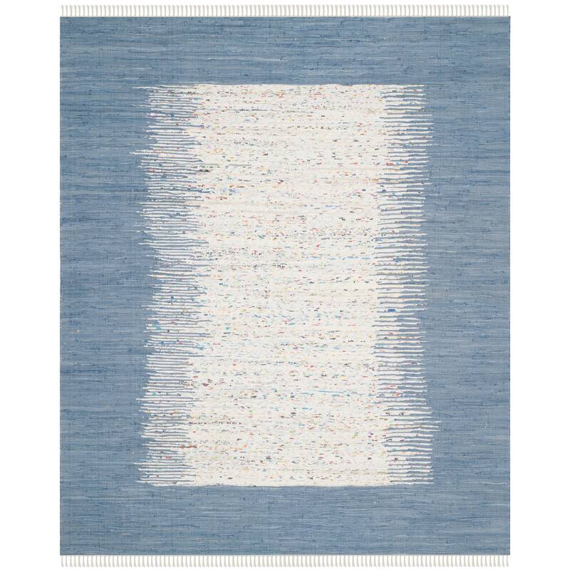 SAFAVIEH Handmade Flatweave Montauk Sidney Cotton Rug - 8' x 10' - Ivory/Dark Blue