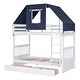 preview thumbnail 5 of 7, White+Blue Twin over Twin Bunk Bed Wood Bed with Tent and Drawers