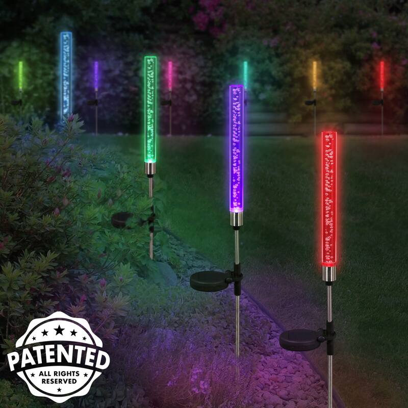 Exhart Two Solar Color Changing Acrylic Stationary Bubble Cylinder Garden Stake Set, 2.5 by 34 Inches