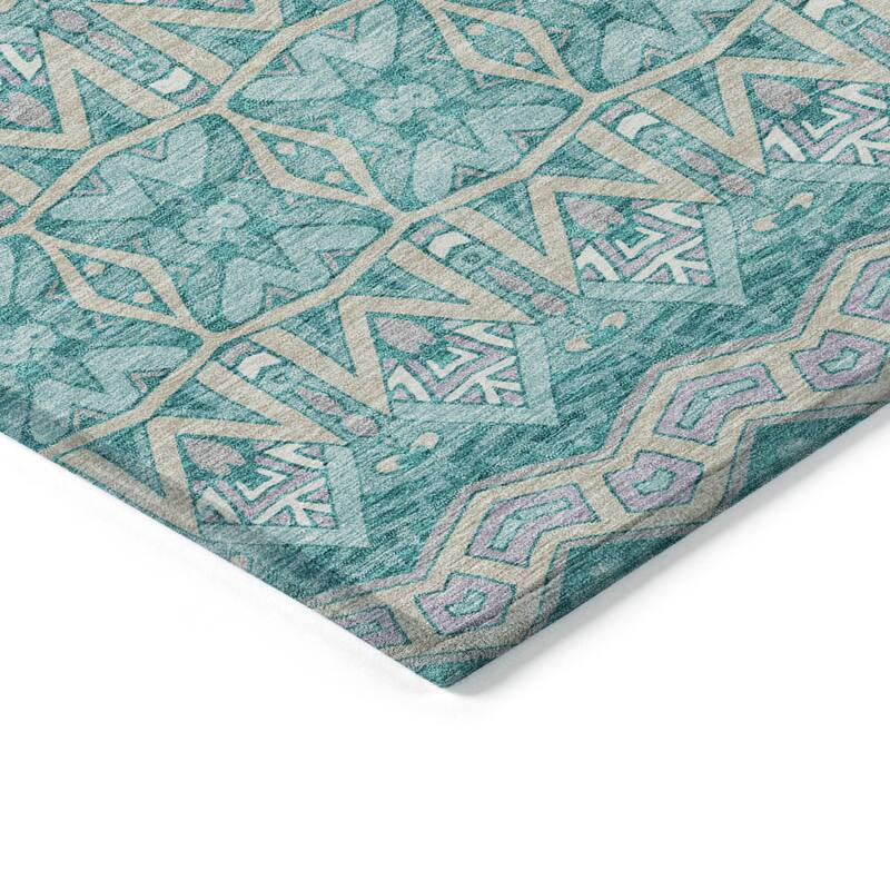 Machine Washable Indoor/ Outdoor Chantille Mosaic Global Rug