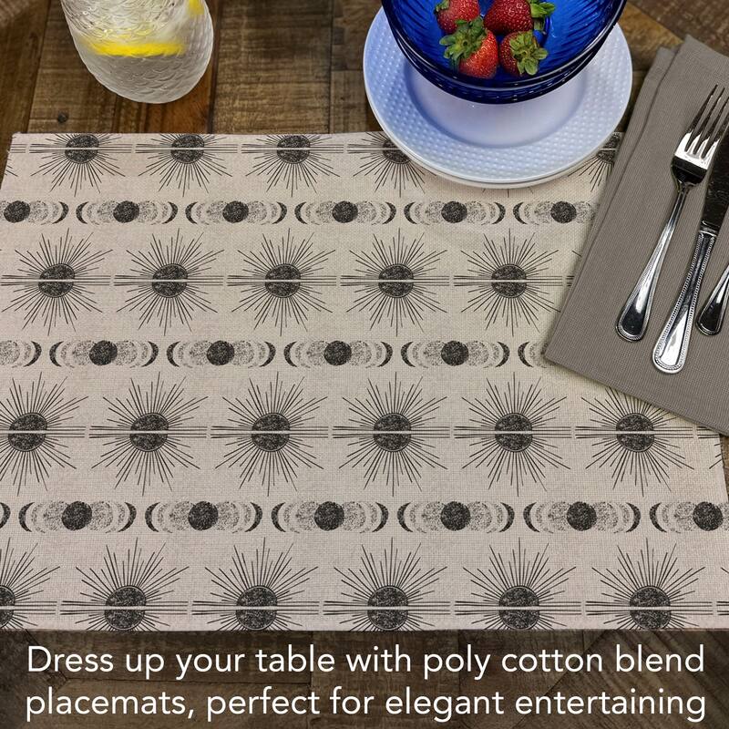 Sun & Moon 4-Pack Poly-Cotton Blend Placemats Manufactured in The USA Machine Washable Dryer Safe