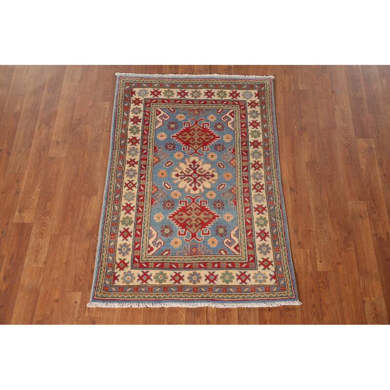 Light Blue Kazak Oriental Accent Rug Handmade Wool Carpet - 2'8" x 4'0"