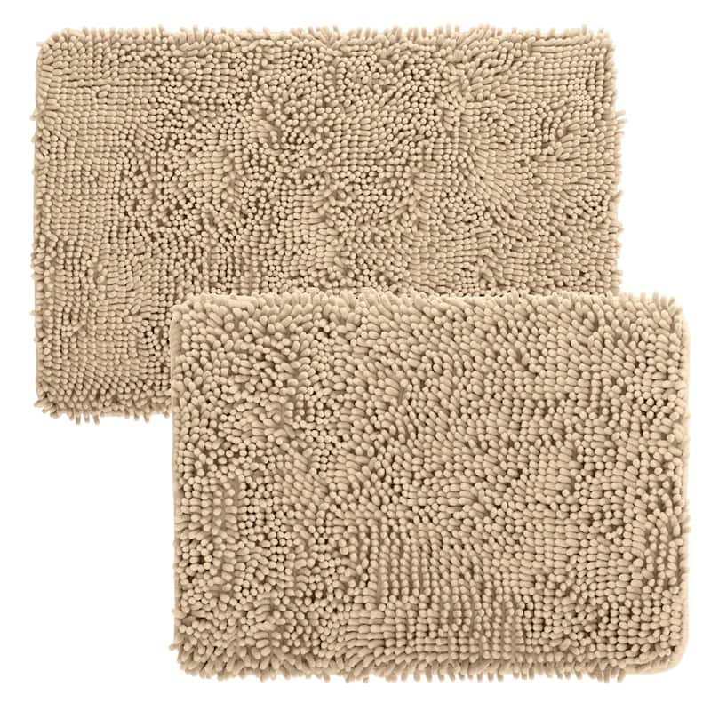 Bathroom Rugs - 2-Piece Memory Foam Bathroom Set with Chenille Shag Top and Non-Slip Base by Windsor Home
