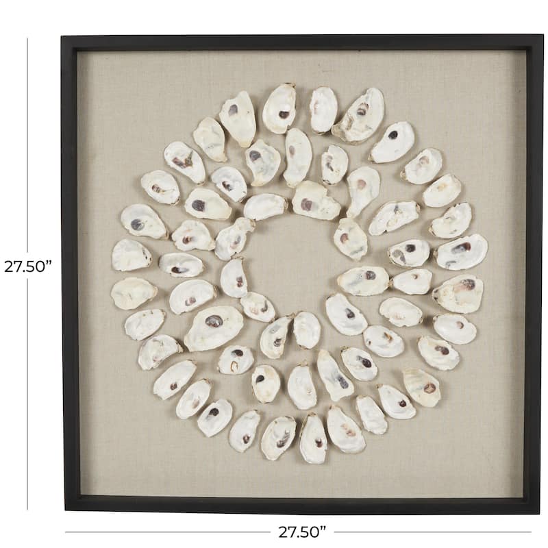 Shell Handmade Abstract Circular Wall Decor with Beige Linen Backing and Black Frame - Cream - Roche River Decor