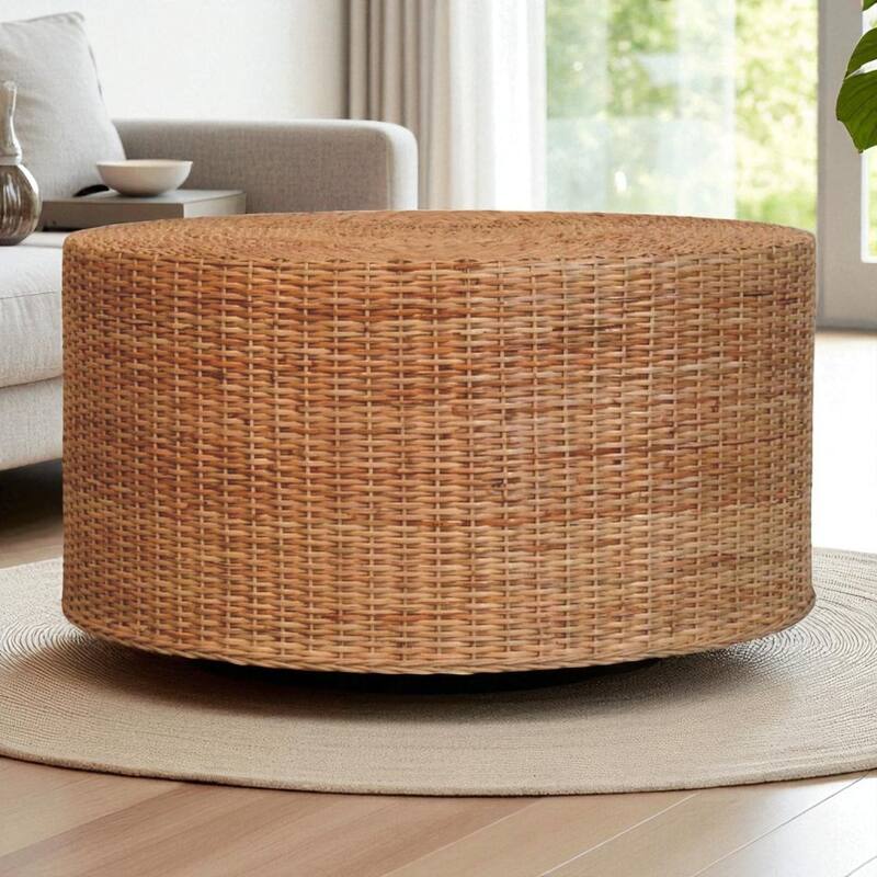 Artisan Furniture Solid Wood Regency Round Woven Coffee Table ,Brown,