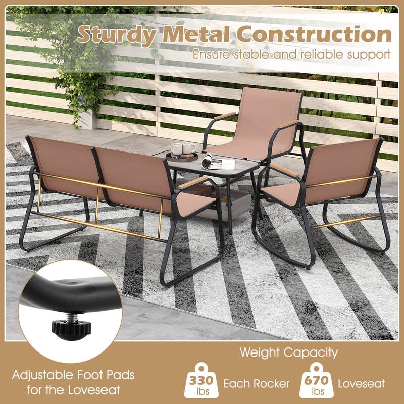 Costway 4 PCS Patio Furniture Set with 2 Rocking Bistro Chairs 2-Tier - 4 PCS