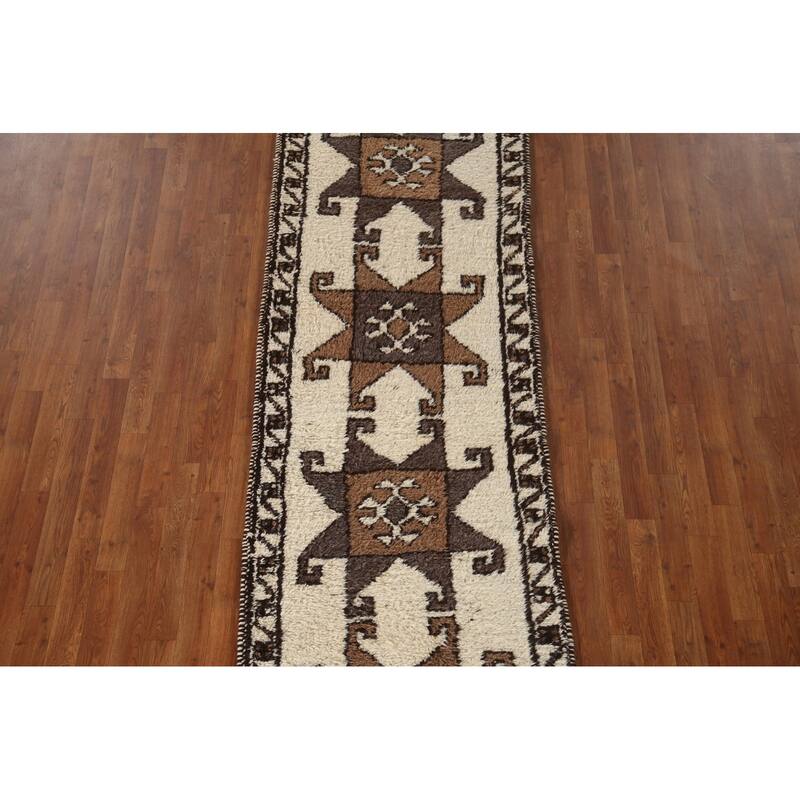 Vegetable Dye Plush Kurdish Turkish Runner Rug Handmade Wool Carpet - 3'1"x 11'3"