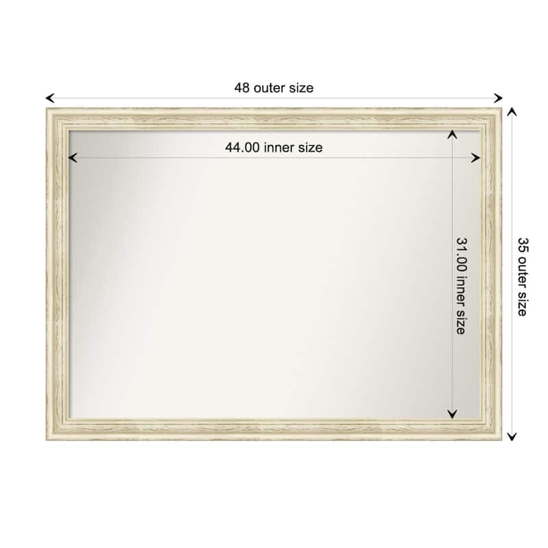 Country White Wash Framed Non-Beveled Custom Wall Mirror, Bathroom Vanity Mirror - Outer Size: 48.5 x 35.5