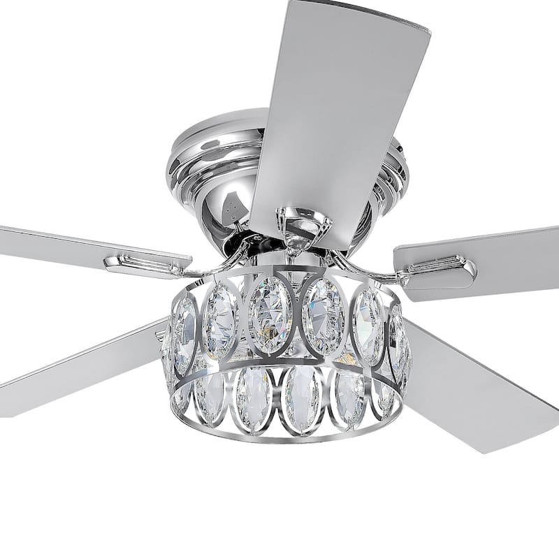 52" 5-Blade Flush Mount Ceiling Fan with Crystal Light Remote Control - 52 Inch