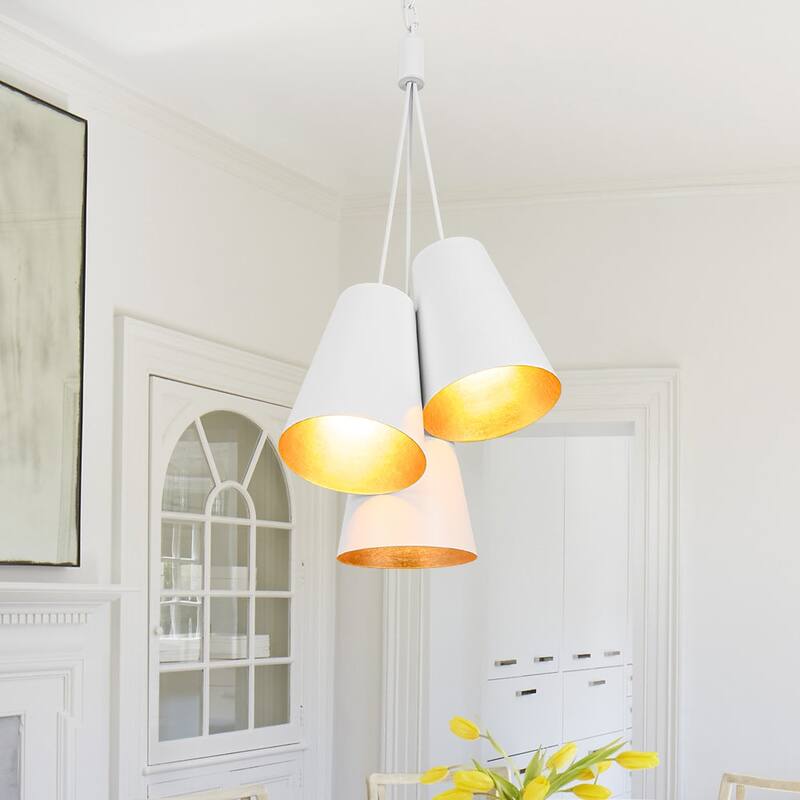 Scandinavian 3-Light Cluster Iron Cone Shade Pendant Chandelier - White