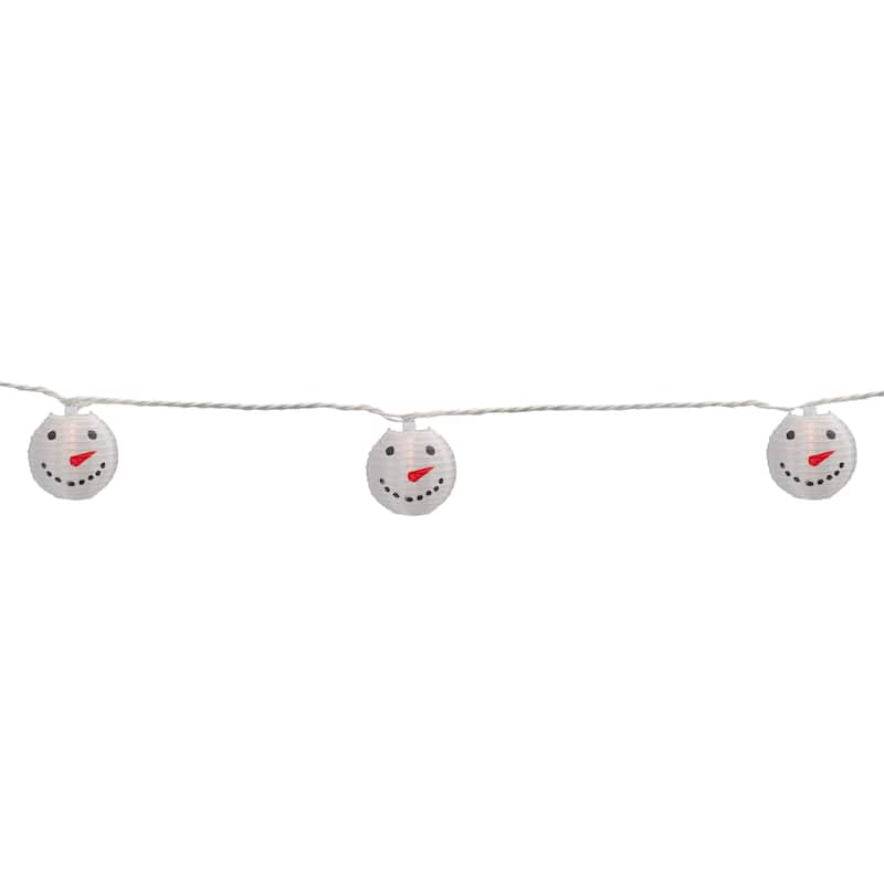 10-Count White Snowman Paper Lantern Christmas Lights 8.5ft White Wire - 8.5'