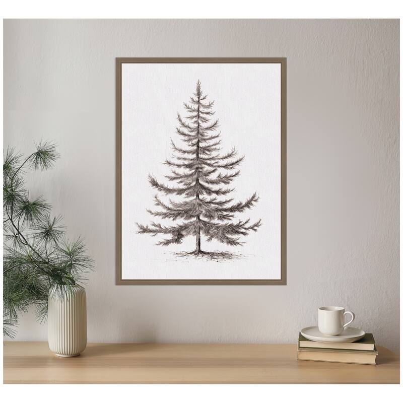 Kate and Laurel Sylvie Framed Canvas Vintage Evergreen Fir Tree lllustration II by The Creative Bunch Studio