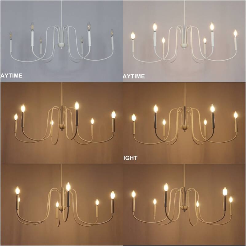 Farmhouse 6-Light White Vintage Chandelier 39.8 IN Classic Light for Dining Living Room - D 39.8" x H 13.5"